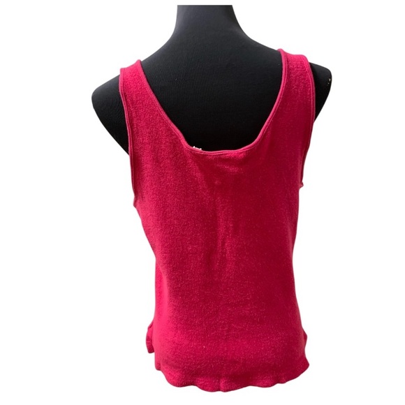 Vintage 80s Raspberry Pink Sleeveless Terrycloth Crop Tank Top Keyhole Detail - Picture 14 of 16
